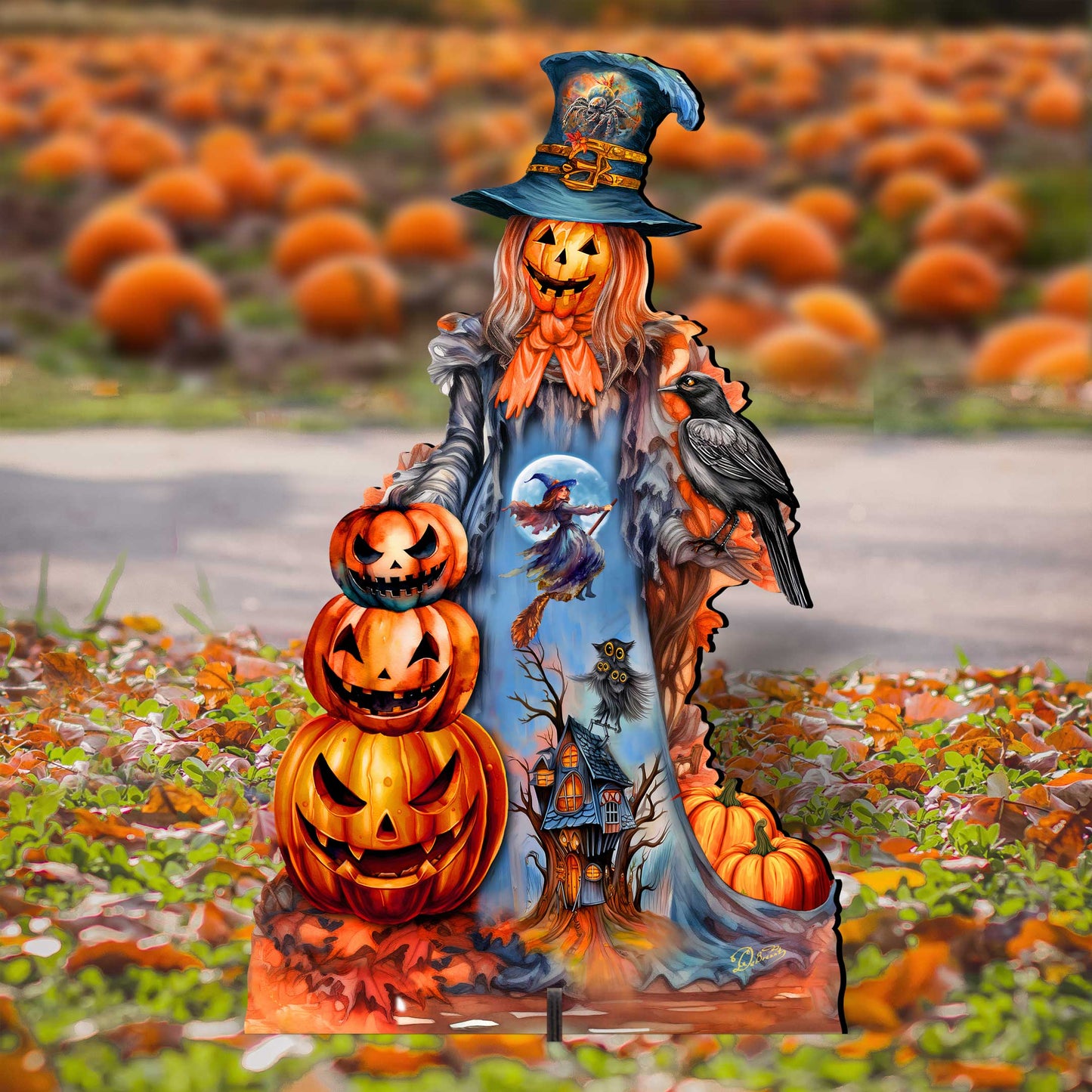 Halloween Pumpkin Scarecrow Freestanding Decor - Halloween Garden Decor by G. Debrekht - Halloween Decor- 8652796F-3