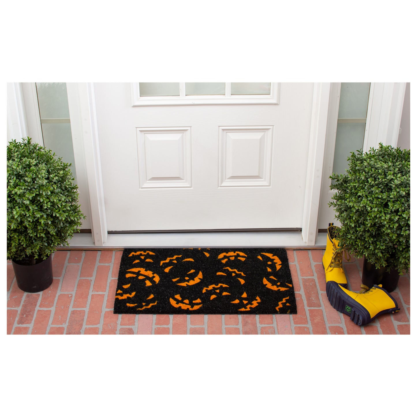 17" X 29" Black and Orange Coir Jackolantern Outdoor Halloween Door Mat-6