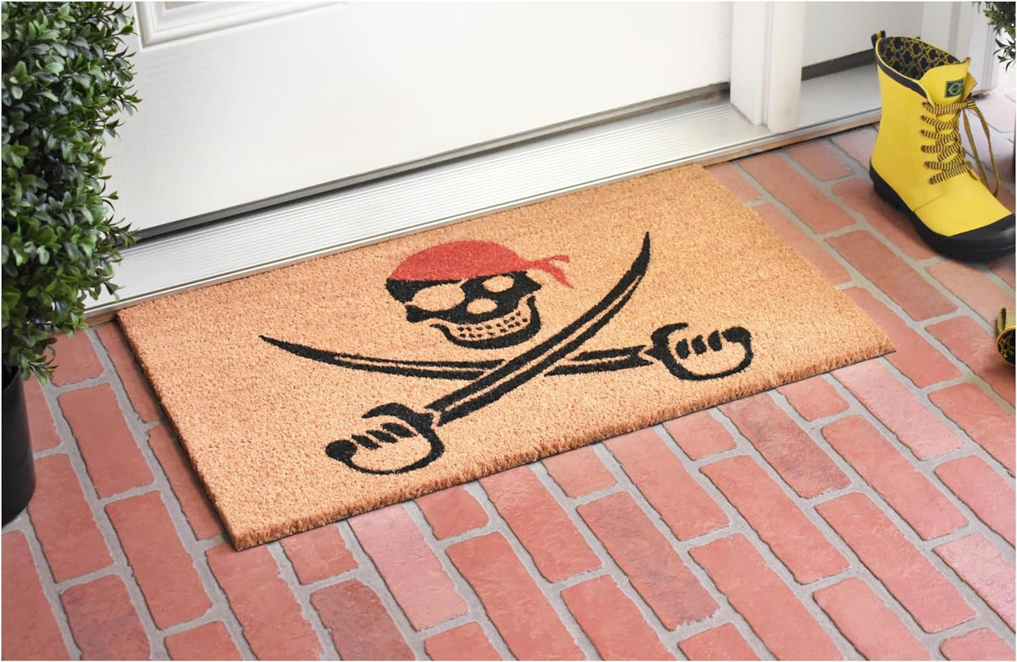 17" X 29" Natural Red and Black Coir Pirate Outdoor Halloween Door Mat-8