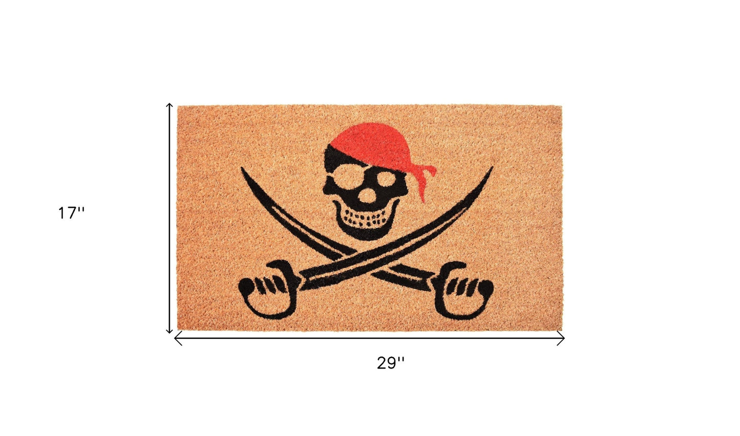 17" X 29" Natural Red and Black Coir Pirate Outdoor Halloween Door Mat-2