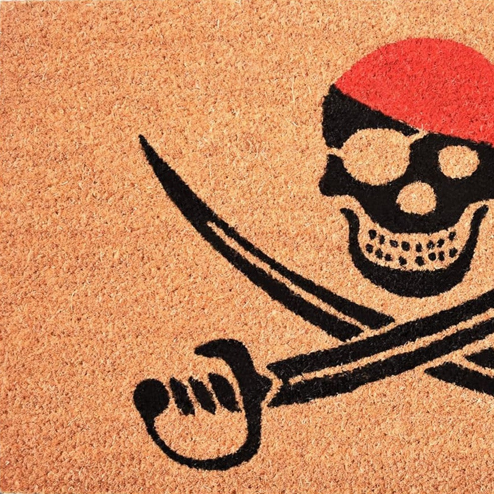 17" X 29" Natural Red and Black Coir Pirate Outdoor Halloween Door Mat-5