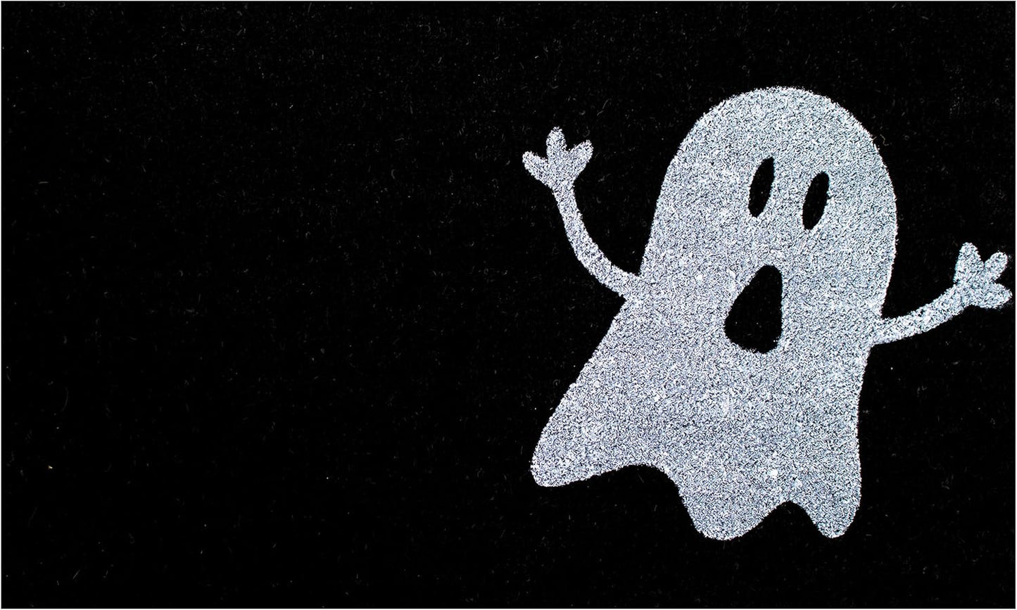 17" X 29" White And Black Ghost Coir Outdoor Halloween Door Mat-5