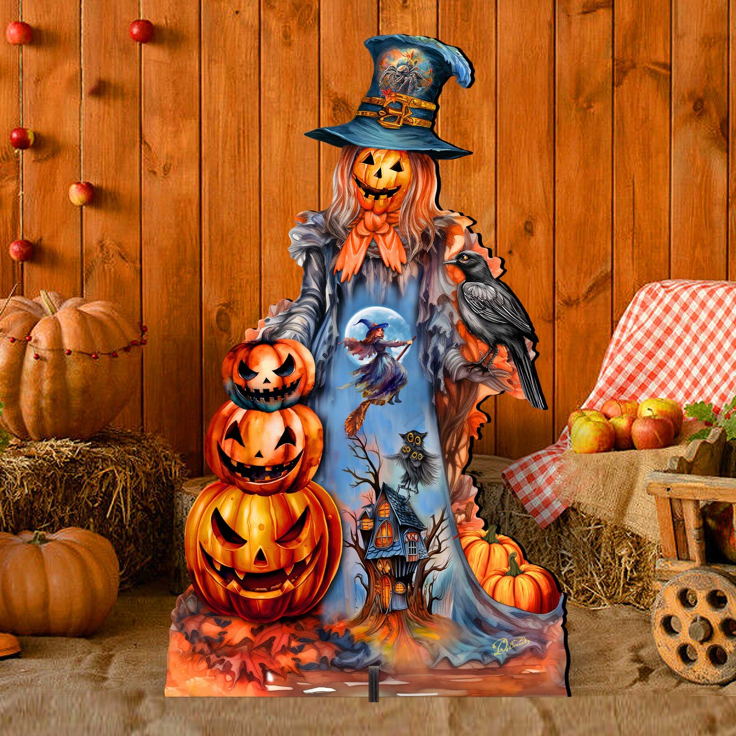 Halloween Pumpkin Scarecrow Freestanding Decor - Halloween Garden Decor by G. Debrekht - Halloween Decor- 8652796F-2