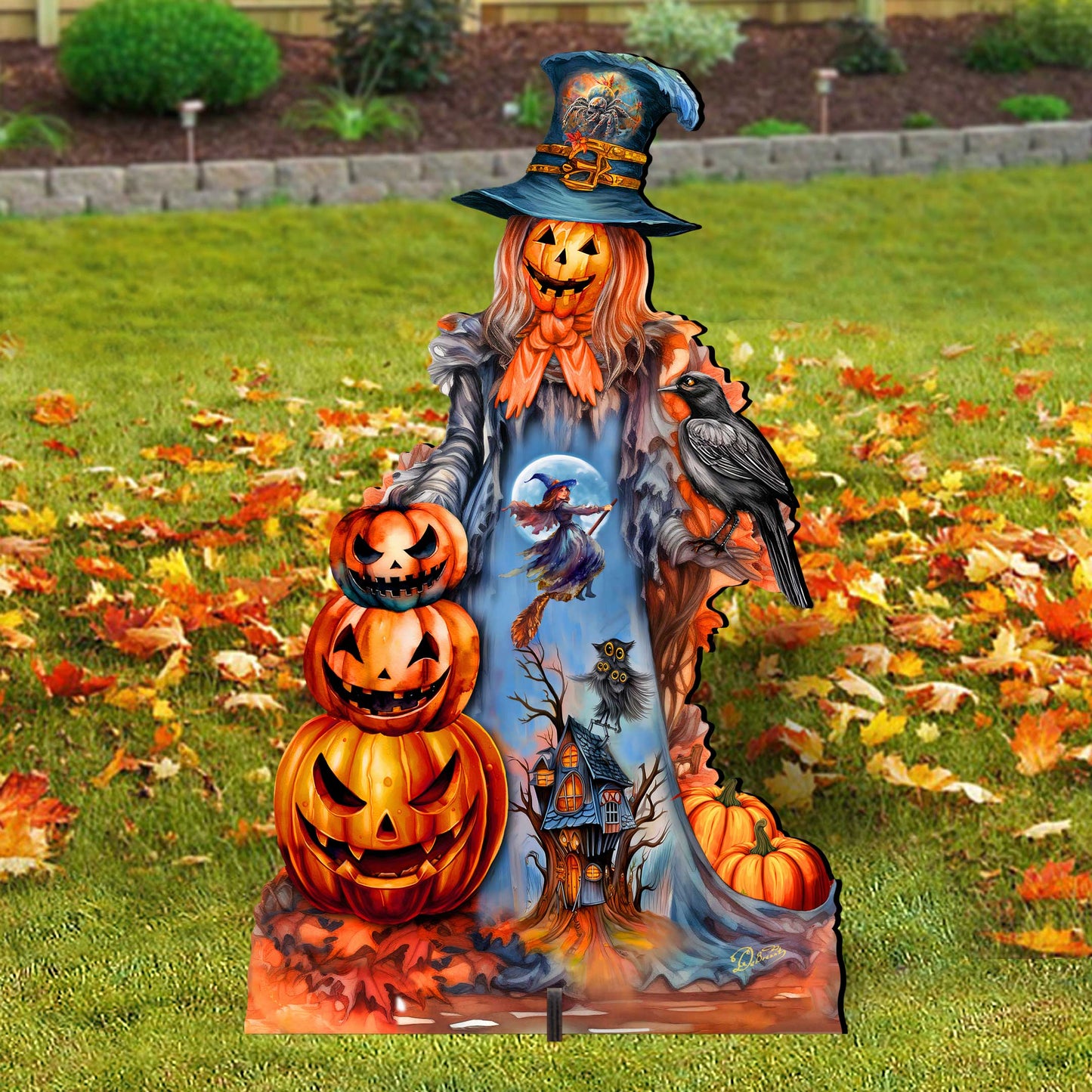 Halloween Pumpkin Scarecrow Freestanding Decor - Halloween Garden Decor by G. Debrekht - Halloween Decor- 8652796F-4