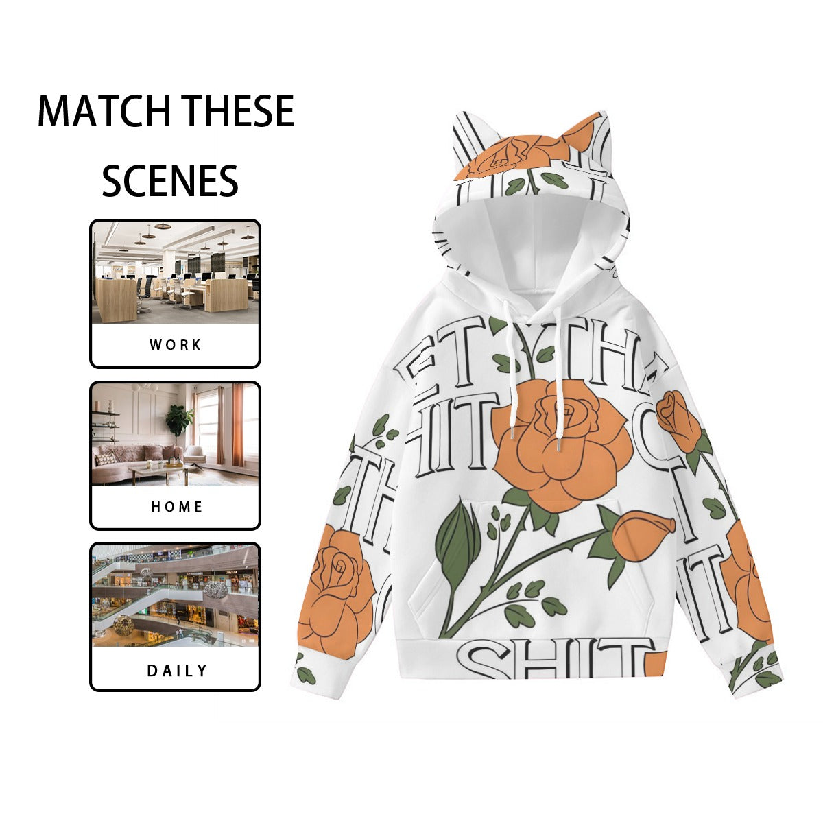All-Over Print Women’s Hoodie With Decorative Ears