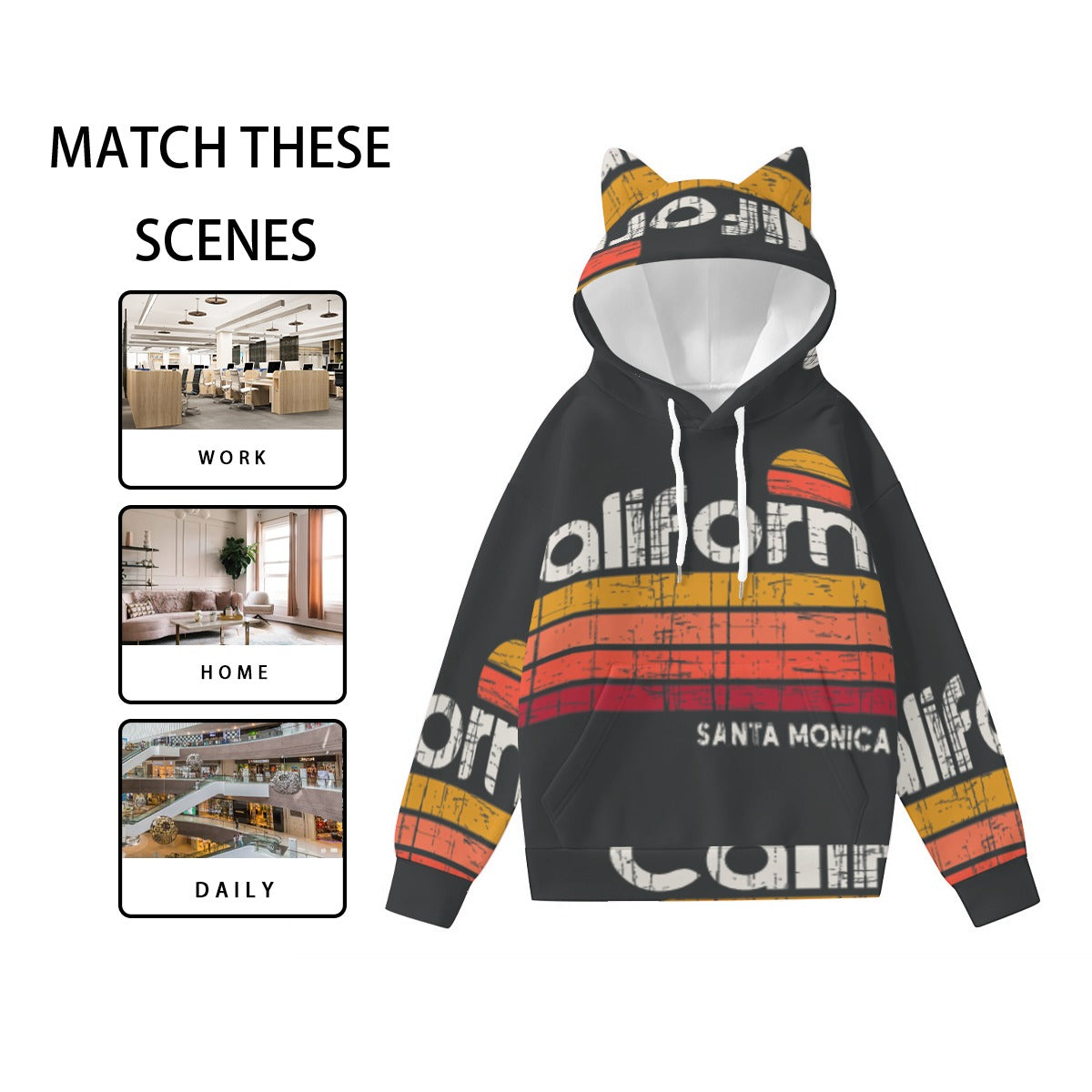 Pullover Hoodie with Ears - Urban Style Unique Graphic Cute Hoodies