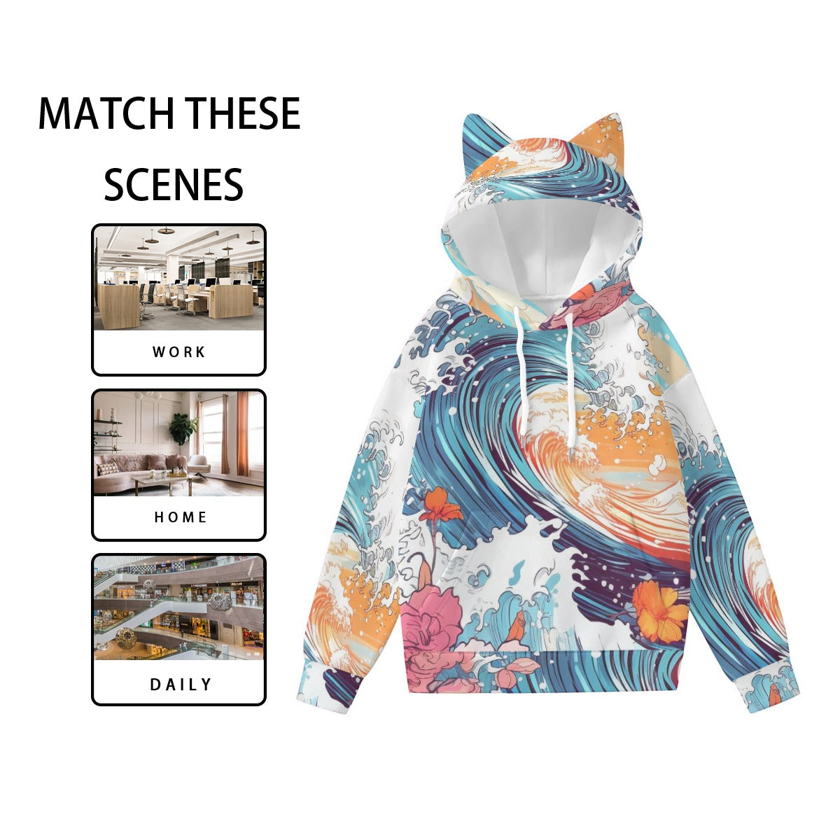 Pullover Hoodie with Ears - Urban Style Unique Graphic Cute Hoodies