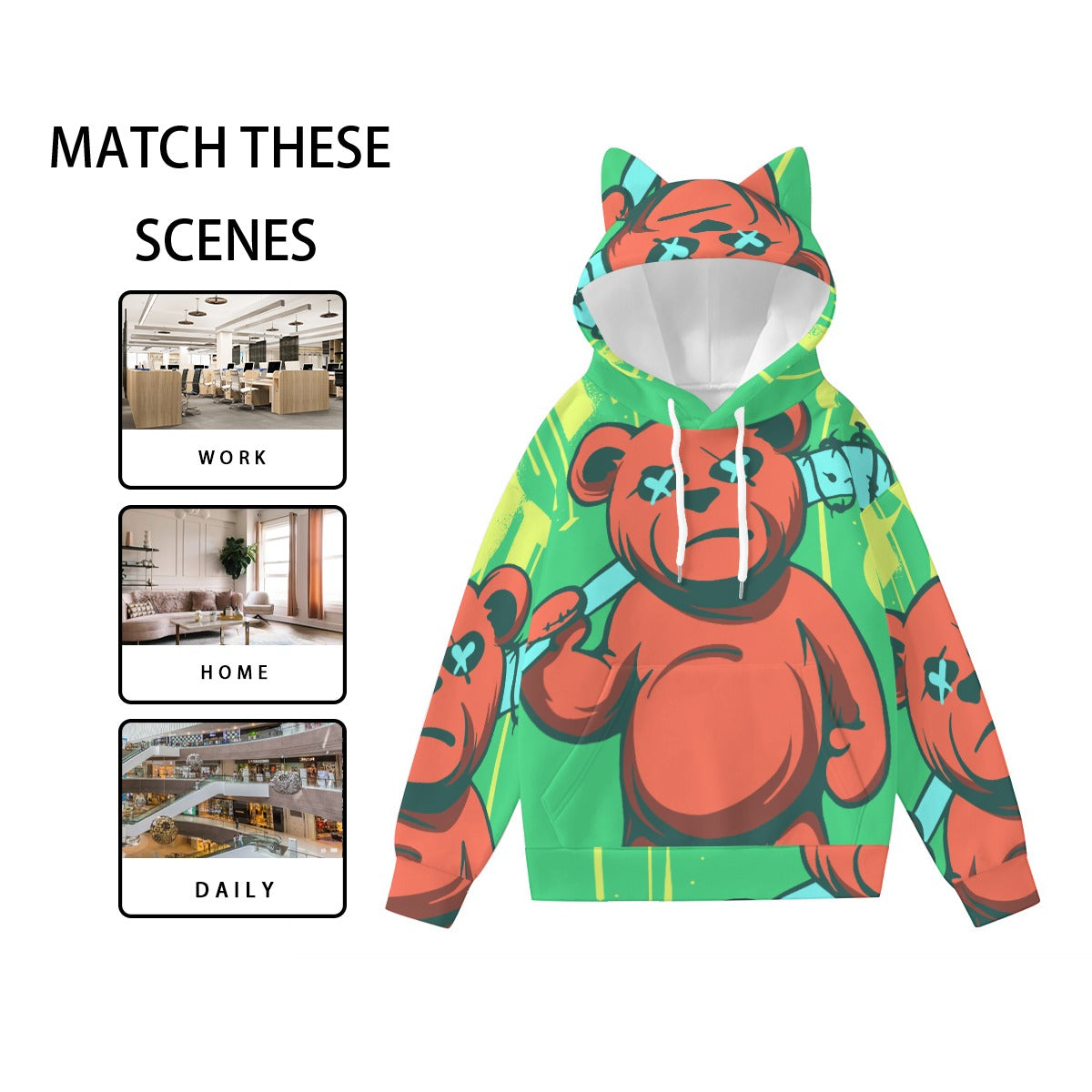 Pullover Hoodie with Ears - Urban Style Unique Graphic Cute Hoodies