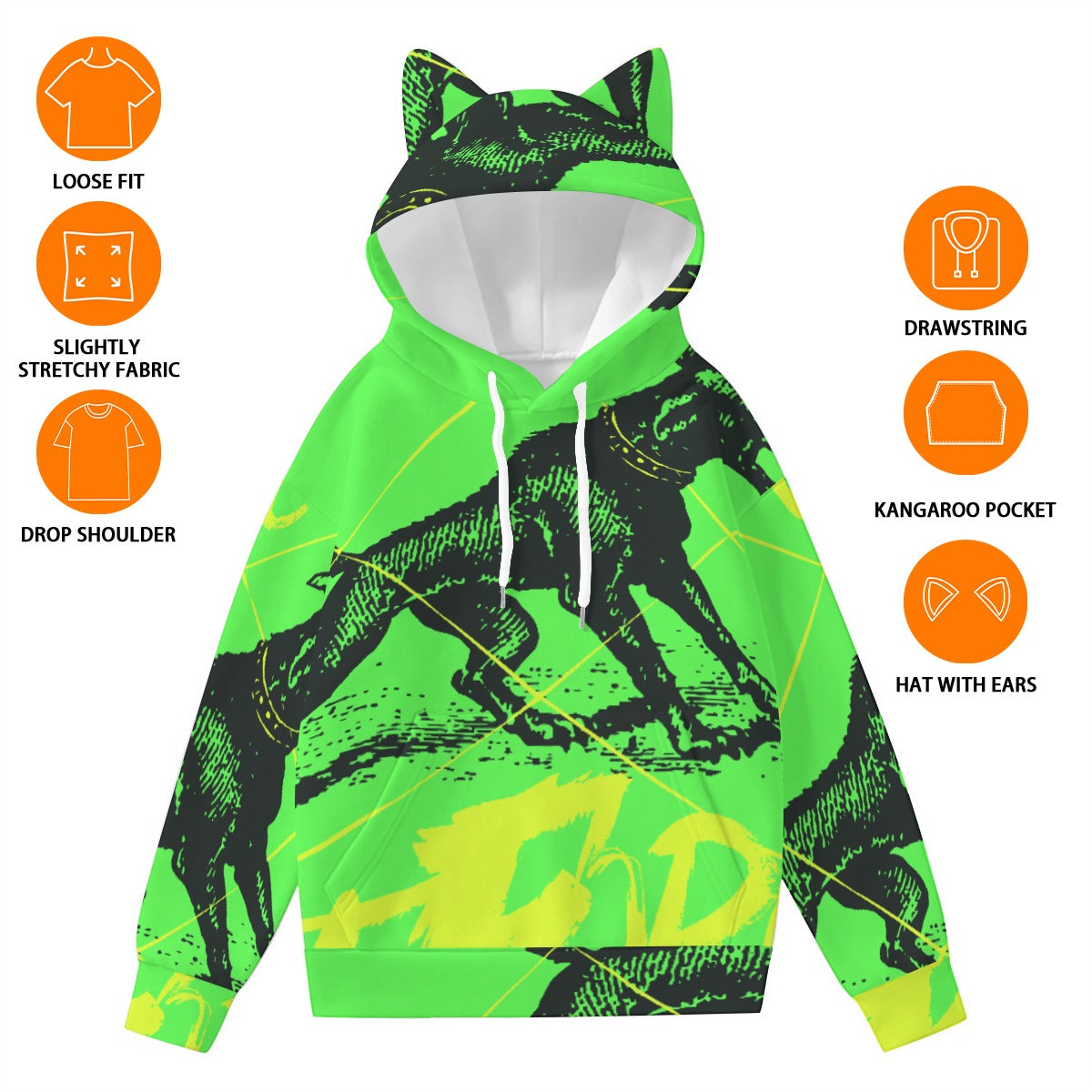 Pullover Hoodie with Ears - Urban Style Unique Graphic Cute Hoodies