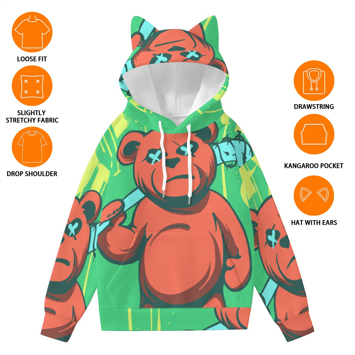 Pullover Hoodie with Ears - Urban Style Unique Graphic Cute Hoodies