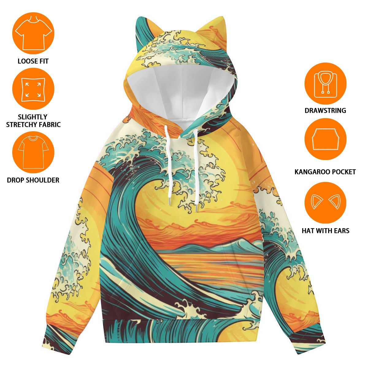 All-Over Print Women’s Hoodie With Decorative Ears