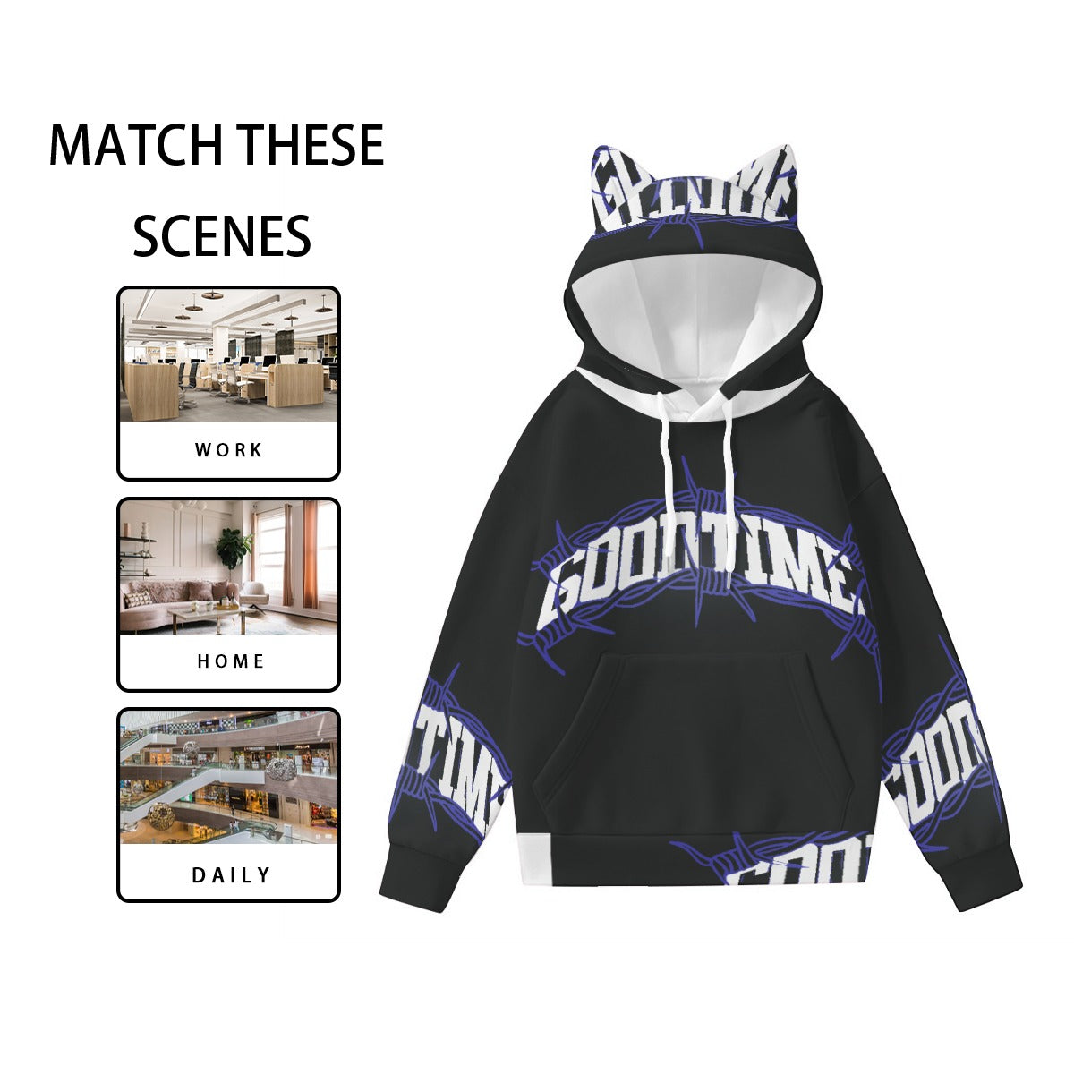Pullover Hoodie with Ears - Urban Style Unique Graphic Cute Hoodies