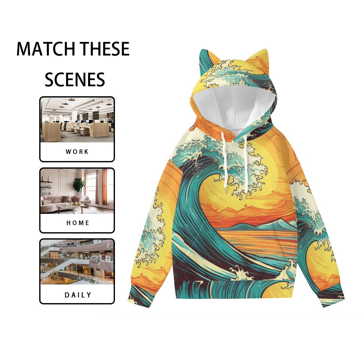 All-Over Print Women’s Hoodie With Decorative Ears