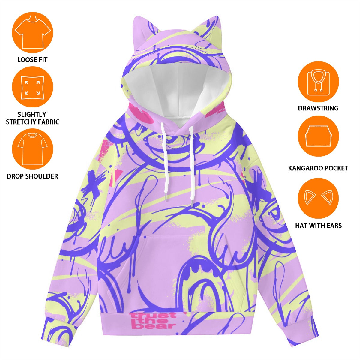 Pullover Hoodie with Ears - Urban Style Unique Graphic Cute Hoodies
