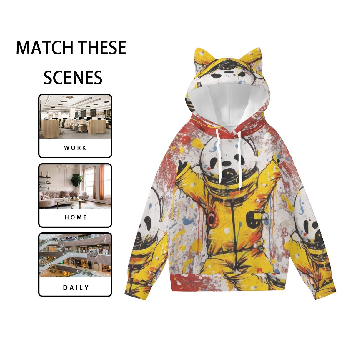 Pullover Hoodie with Ears - Urban Style Unique Graphic Cute Hoodies