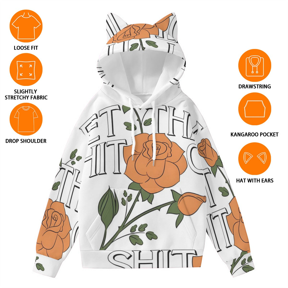 All-Over Print Women’s Hoodie With Decorative Ears