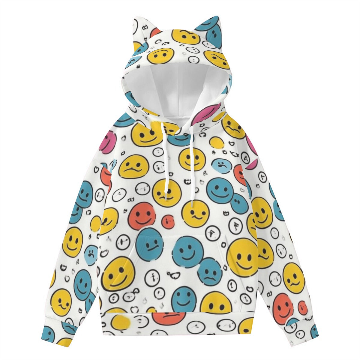 Pullover Hoodie with Ears - Urban Style Unique Graphic Cute Hoodies Smiles