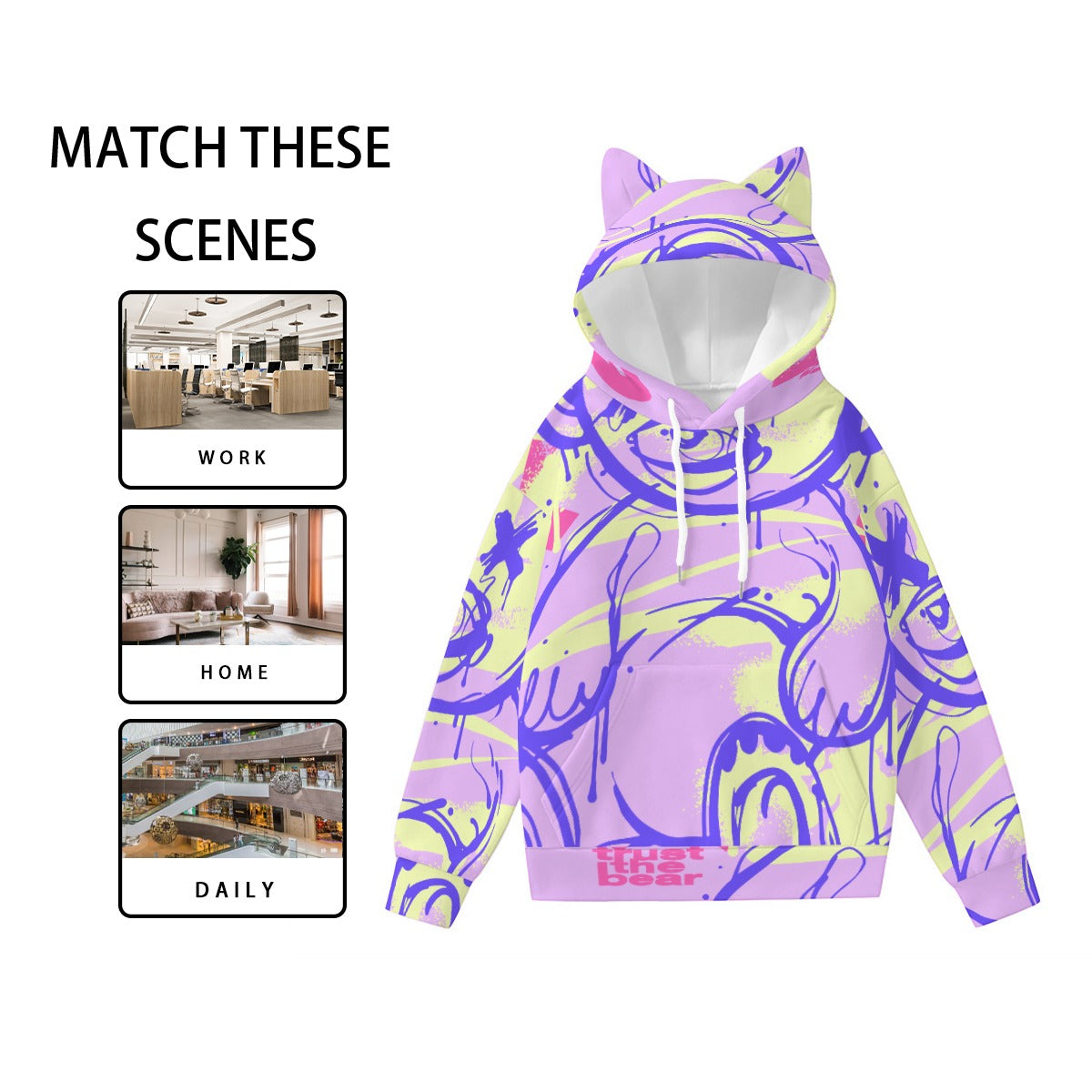 Pullover Hoodie with Ears - Urban Style Unique Graphic Cute Hoodies