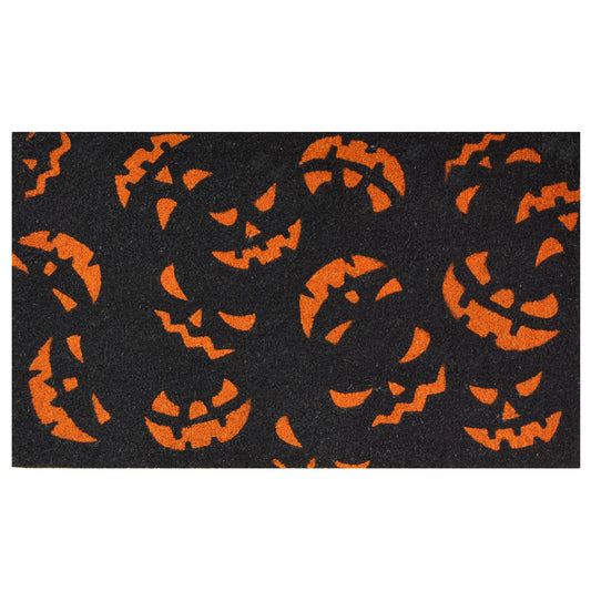 17" X 29" Black and Orange Coir Jackolantern Outdoor Halloween Door Mat-1