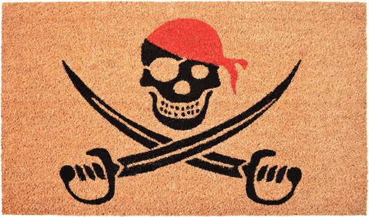 17" X 29" Natural Red and Black Coir Pirate Outdoor Halloween Door Mat-1