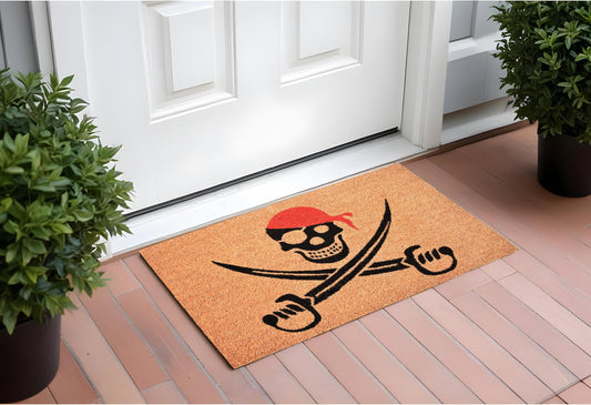17" X 29" Natural Red and Black Coir Pirate Outdoor Halloween Door Mat-0