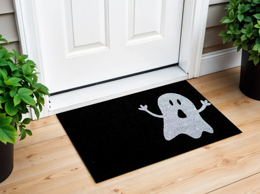 17" X 29" White And Black Ghost Coir Outdoor Halloween Door Mat-0