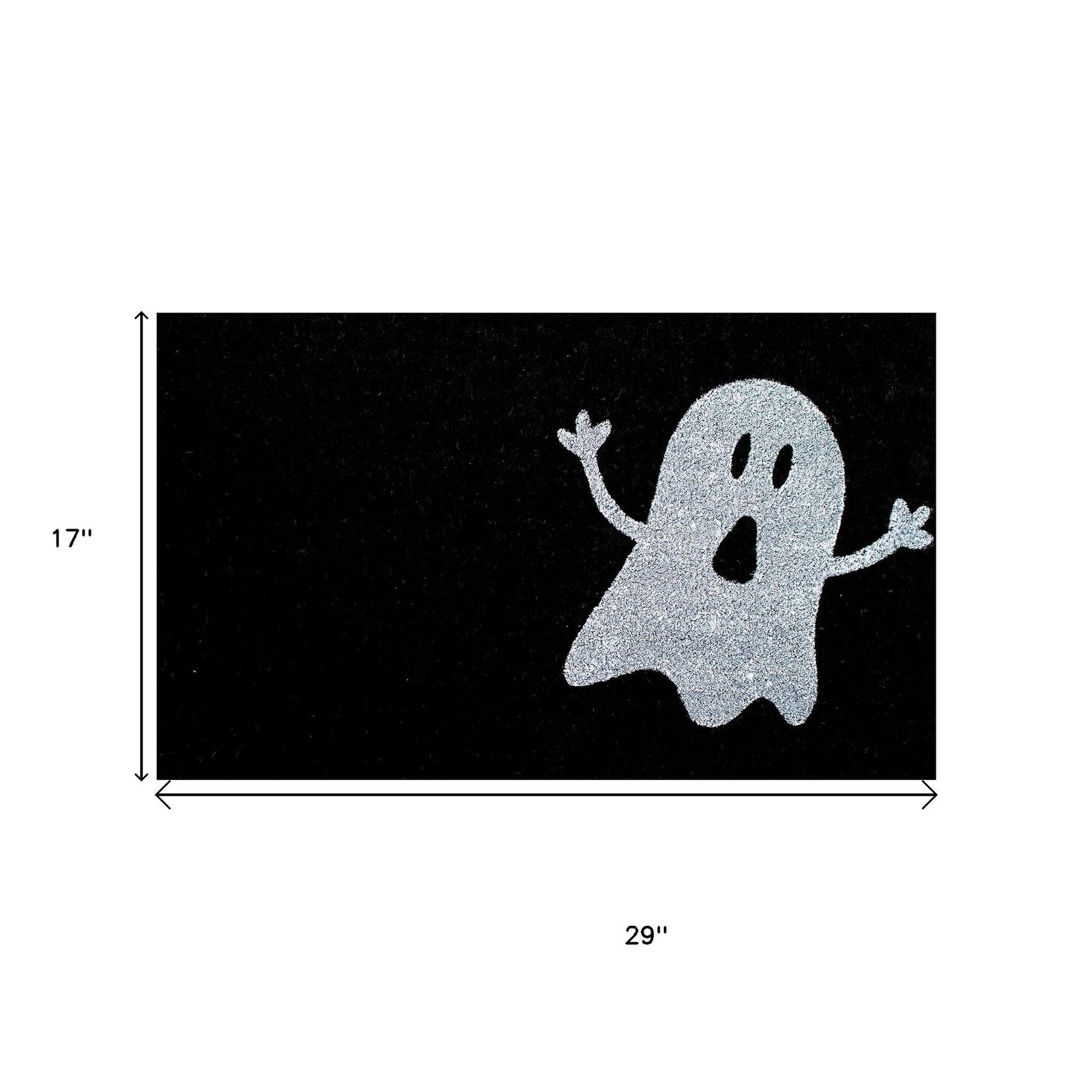 17" X 29" White And Black Ghost Coir Outdoor Halloween Door Mat-4