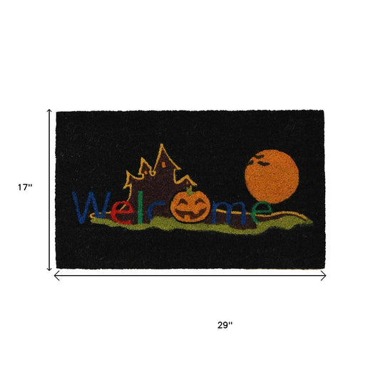 17" X 29" Black And Orange Coir Welcome Outdoor Halloween Door Mat-1