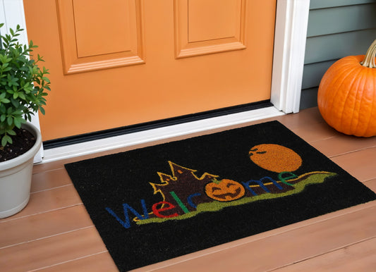 17" X 29" Black And Orange Coir Welcome Outdoor Halloween Door Mat-0