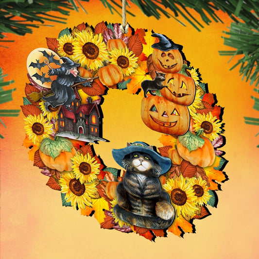 Halloween Wreath Wooden Ornaments by G. DeBrekht - Thanksgiving Halloween Decor - 8185317-0